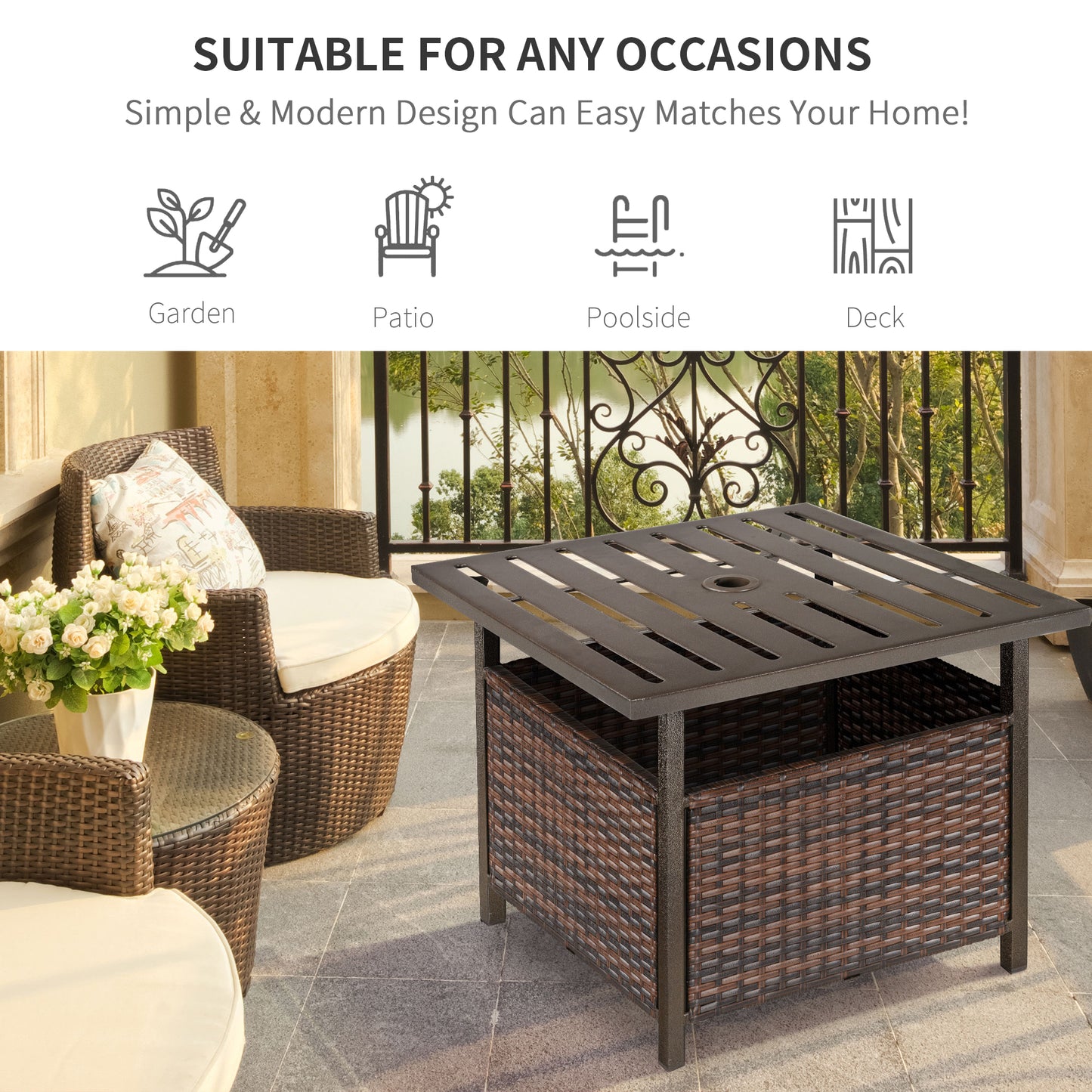 AI62 Decor Rattan Outdoor Coffee Table with Umbrella Hole