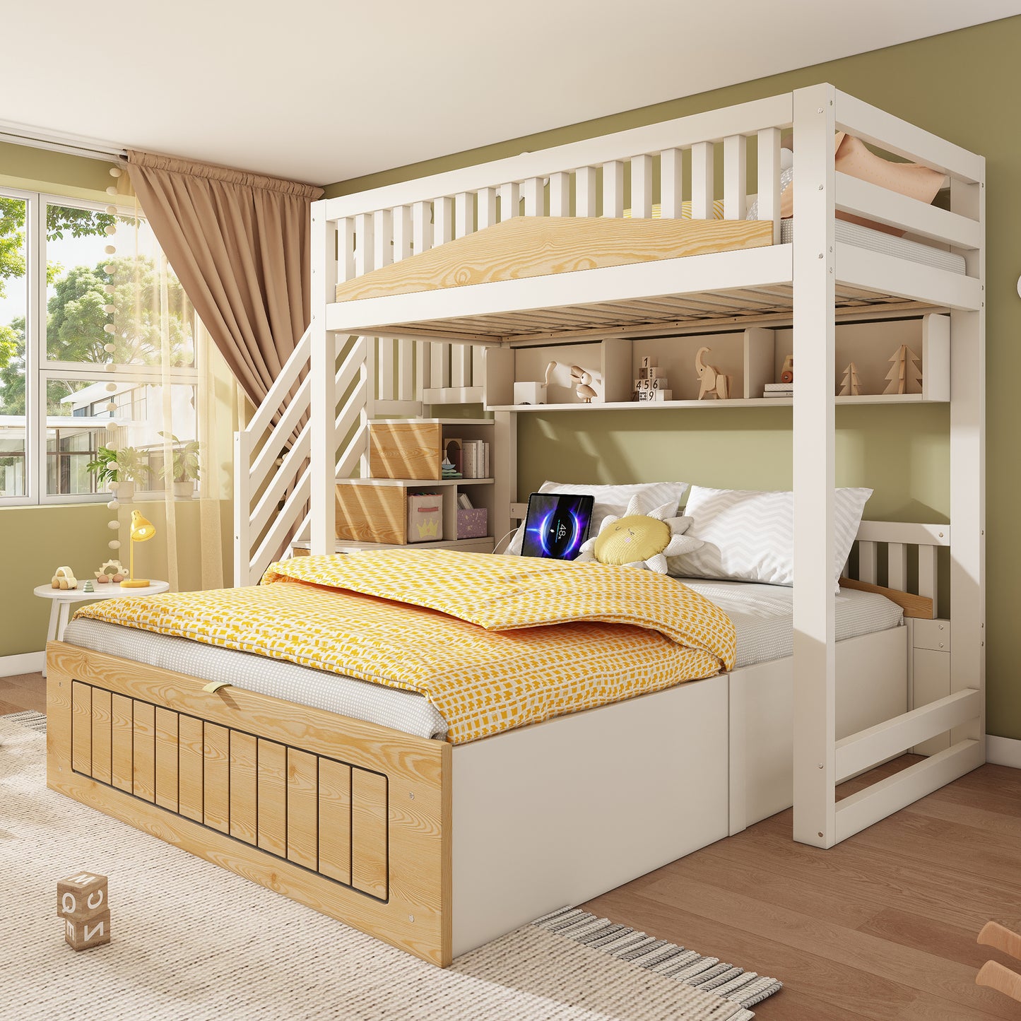 AI62 Decor Kids Bunk Bed with Staircase