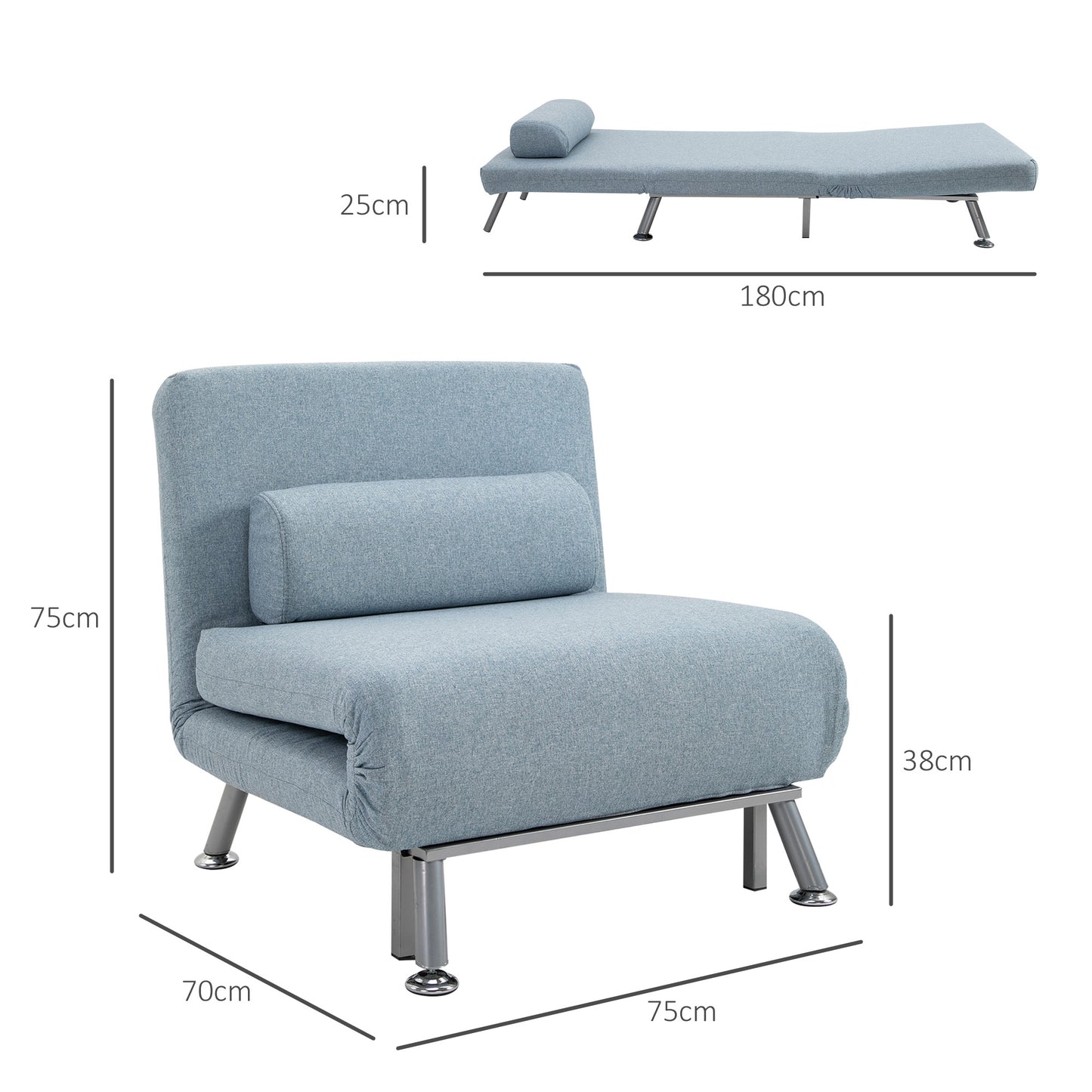 AI62 Decor 3-in-1 Linen Convertible Sleeper Chair, Sky Blue