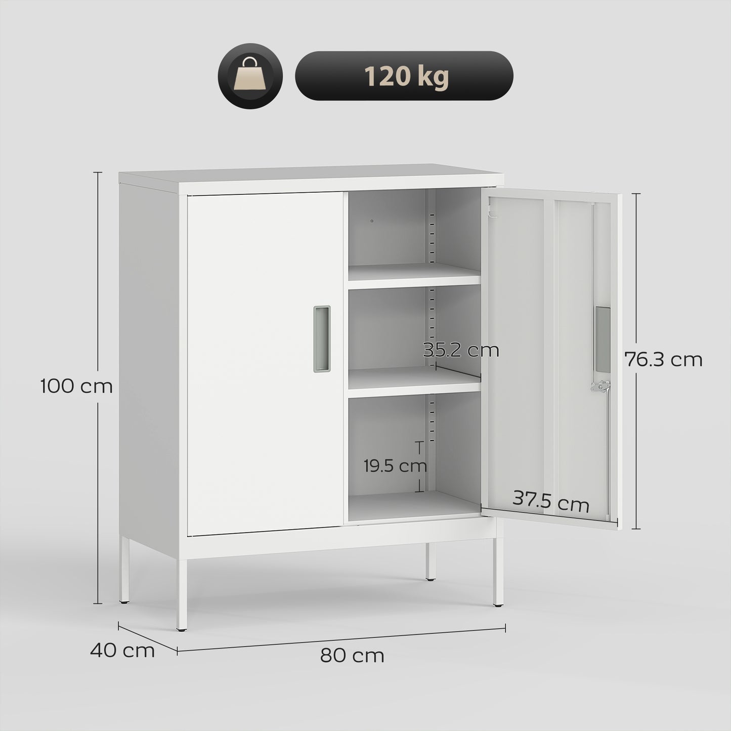 AI62 Decor Metal Storage Cabinet With Lock And Adjustable Shelves - White
