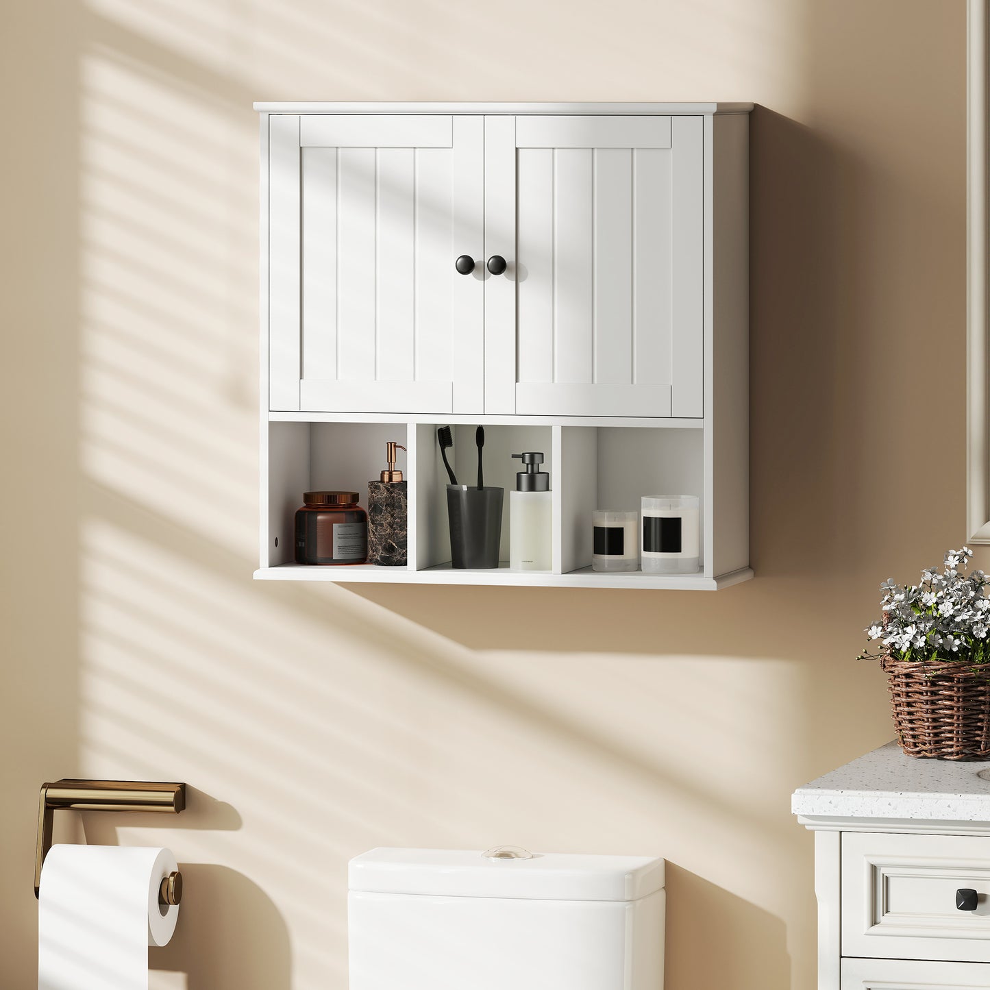 AI62Decor White Wall-Mounted Medicine Cabinet with Open Compartments