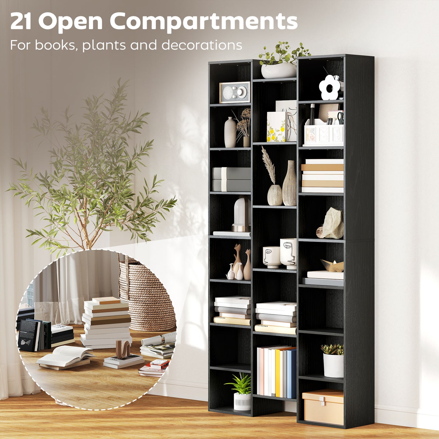 AI62 Decor 21-Compartment Black Bookshelf
