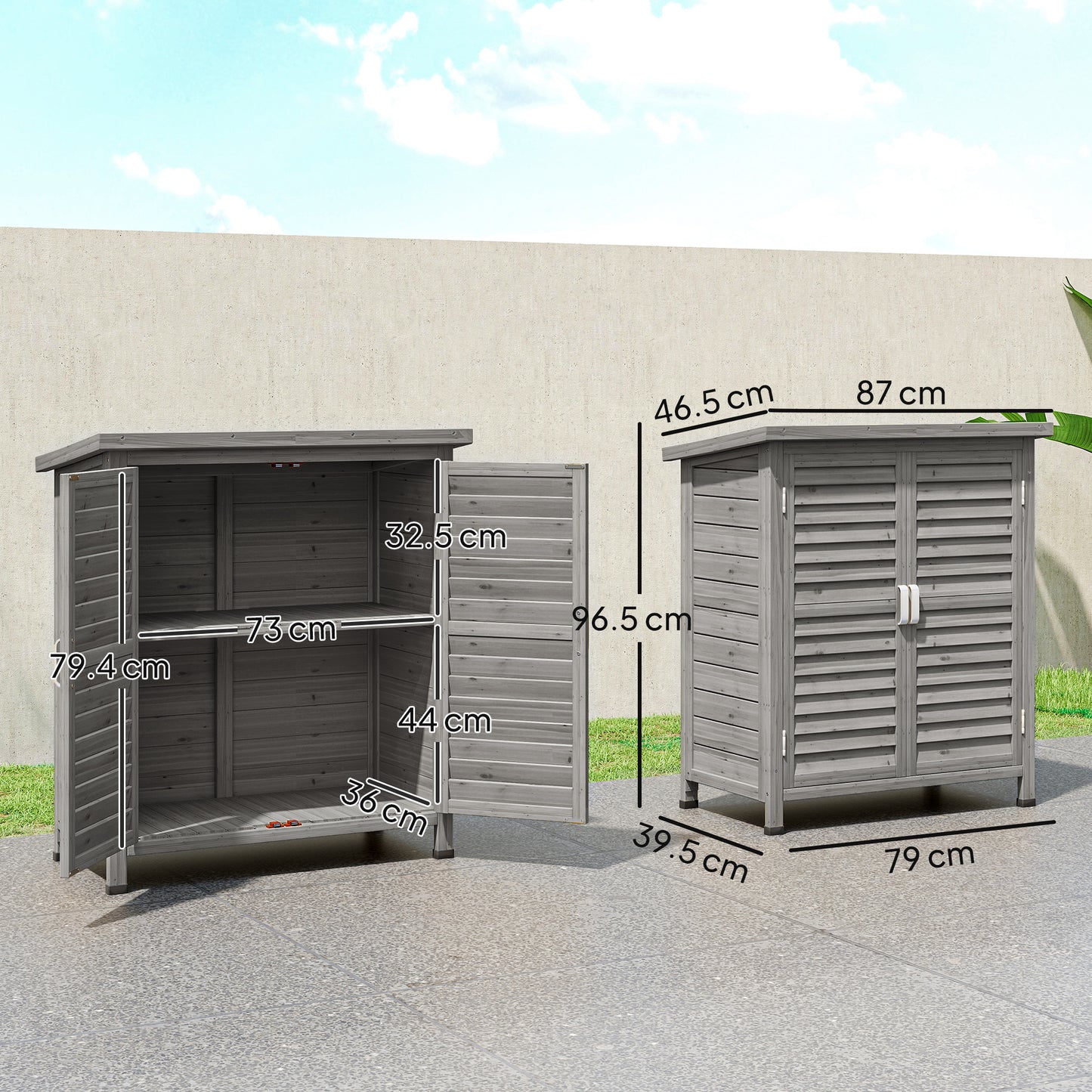 AI62 Decor Wooden Garden Shed 2-Door Storage Cabinet – Grey