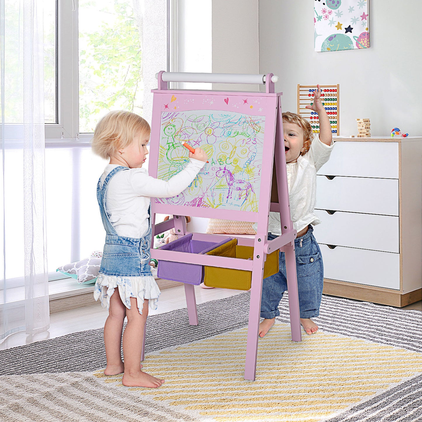 AI62 Decor 3-in-1 Kids Art Easel with Storage – Pink