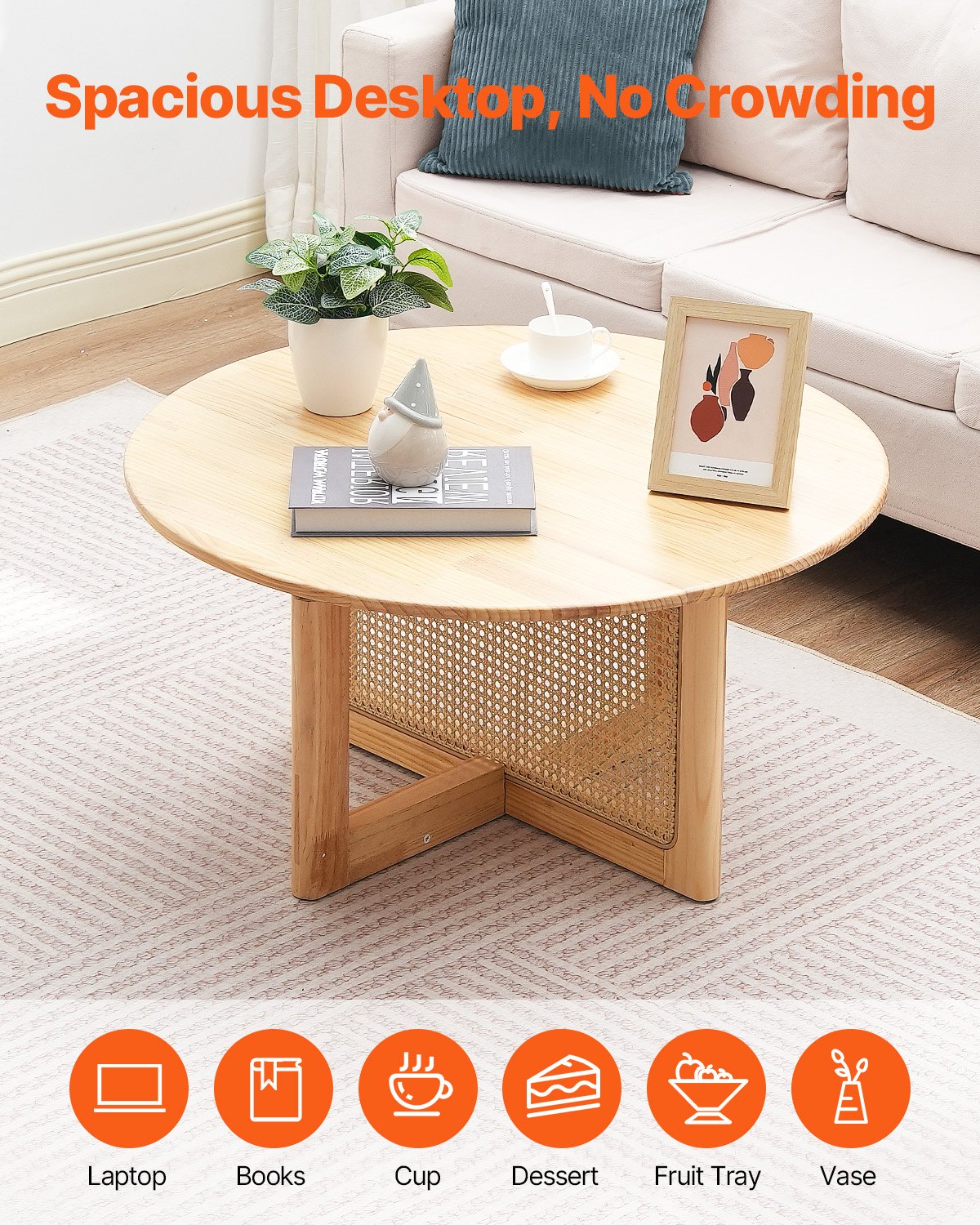 AI62 Decor Modern Boho Woven Rattan Coffee Table for Living Room