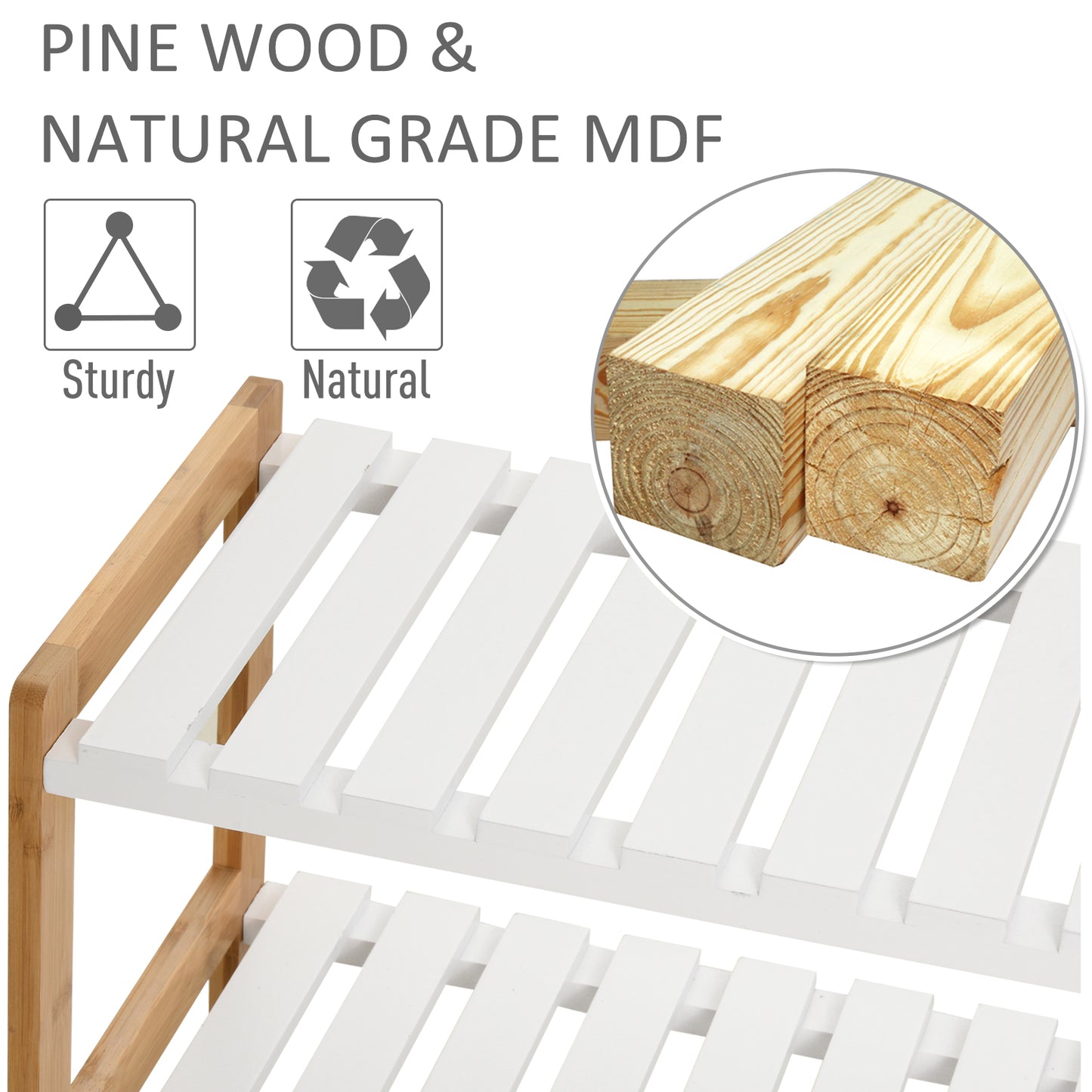 AI62 Decor 3-Tier Wooden Shoe Rack with Slatted Shelves – Natural (70 x 26 x 57.5 cm)