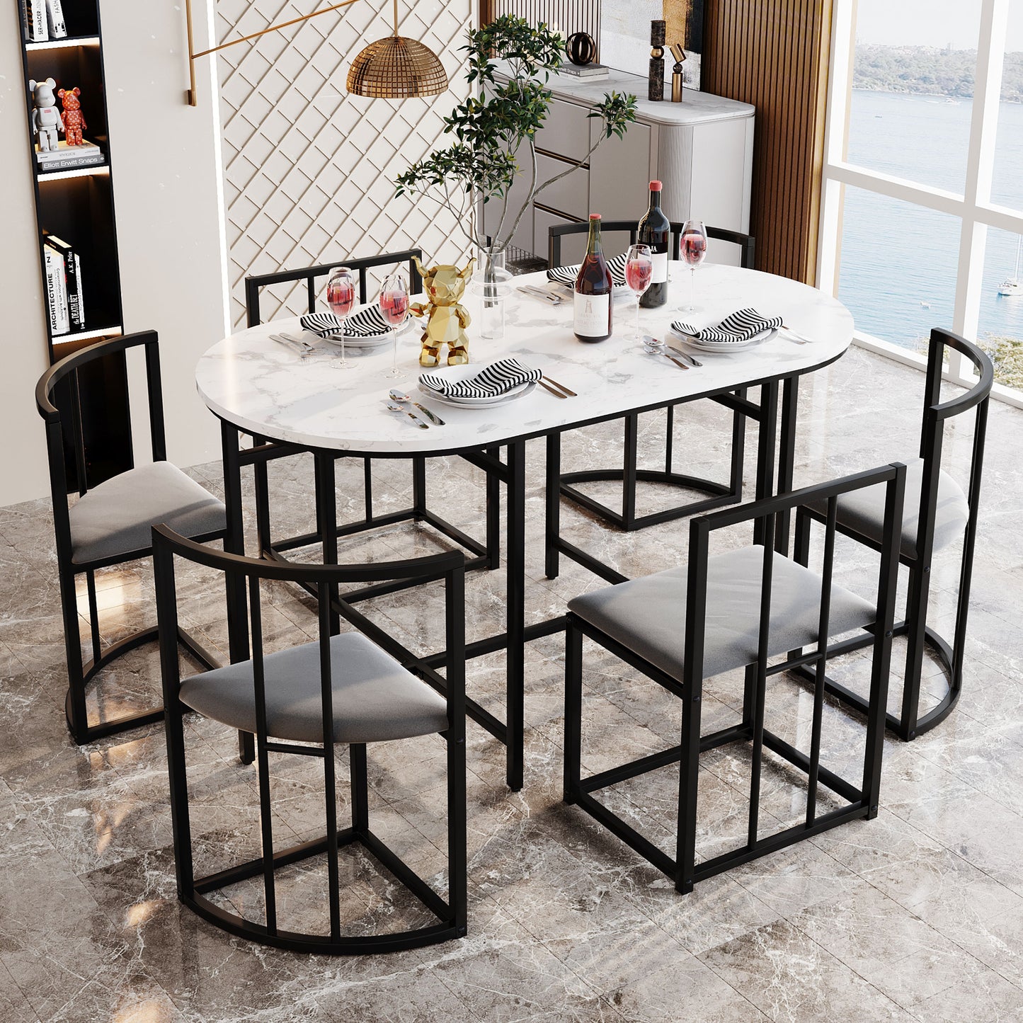 AI62 Decor  Modern Dining Set Gray Cushioned Chairs