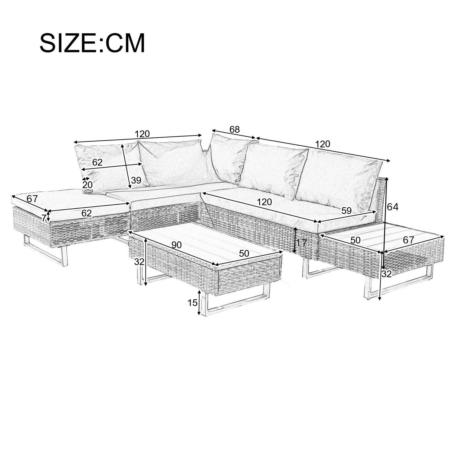 AI62 Decor Poly Rattan Garden Lounge Set for 4–5 People with Corner Sofa