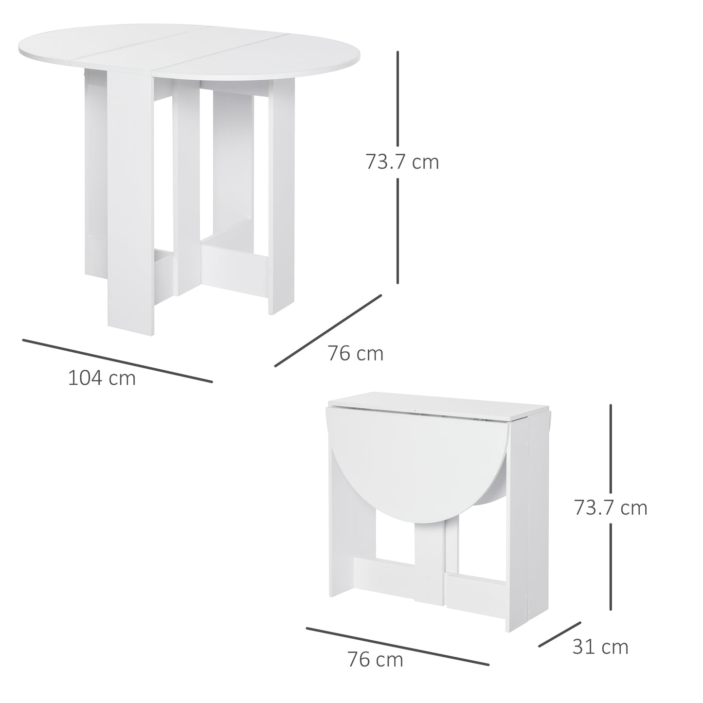 AI62 Decor Space-Saving Drop-Leaf Folding Dining Table – White