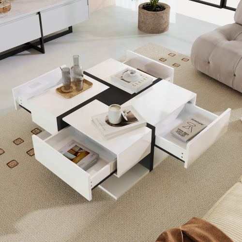 AI62 Decor Coffee Table with 4 Drawers & Bottom Storage – 78x78x36cm