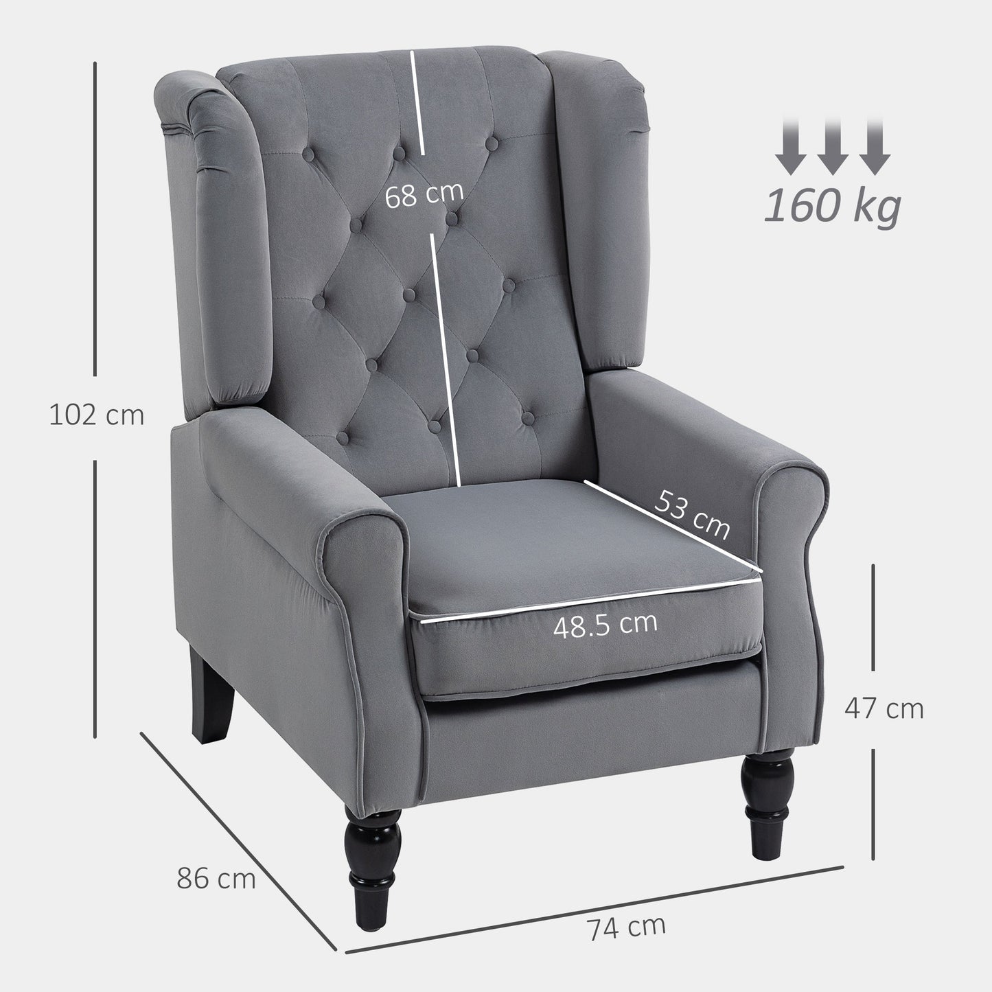 AI62 Decor Wingback Accent Chair Retro Button Tufted Light Grey
