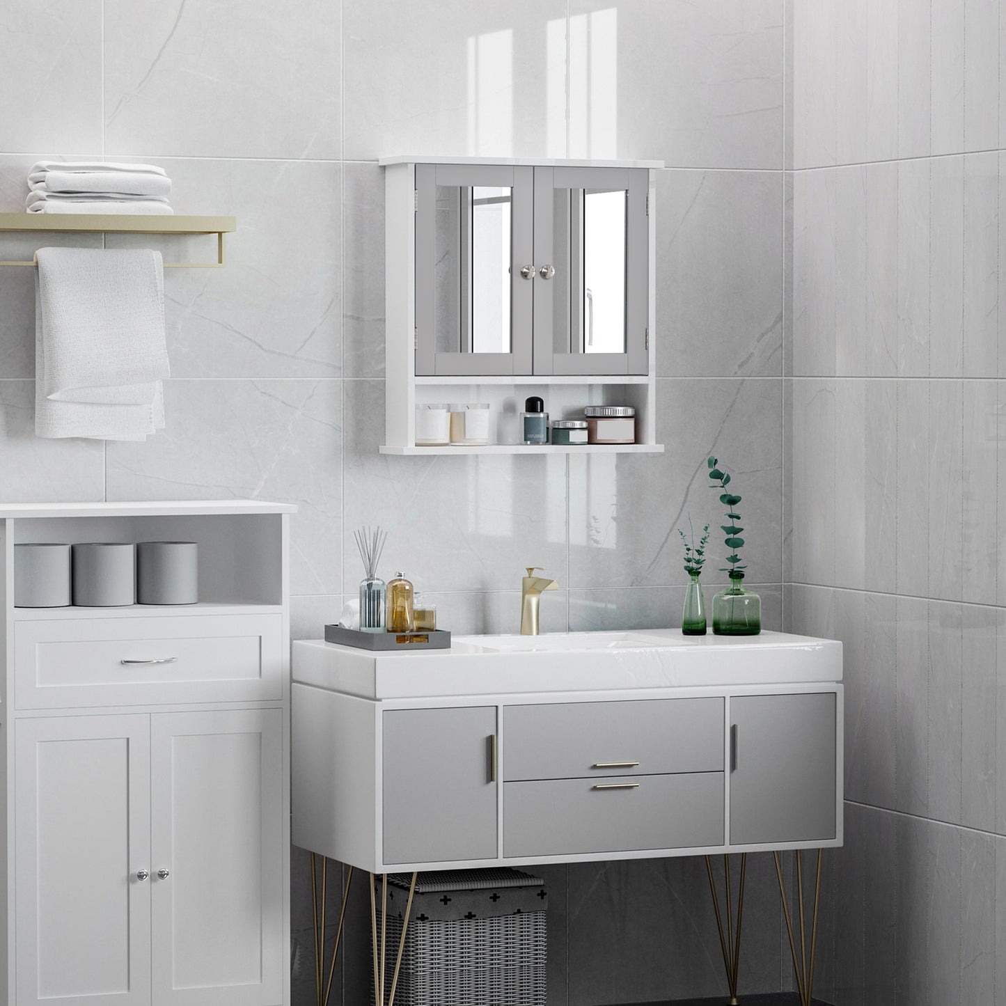 AI62 Decor Kleankin Bathroom Wall Storage Cabinet - Grey
