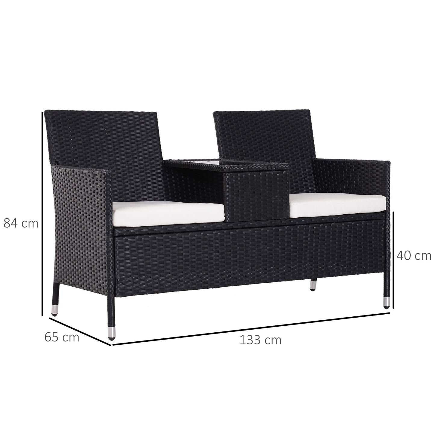 AI62 Decor 2-Seater Rattan Chair Set W/Middle Tea Table-Black