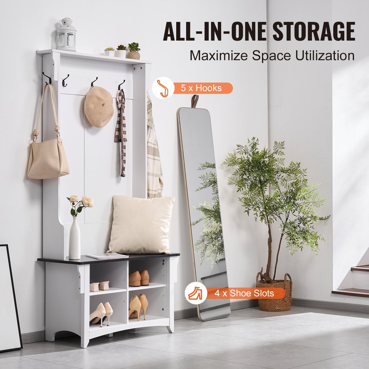AI62 Decor Wooden Hall Tree with Bench