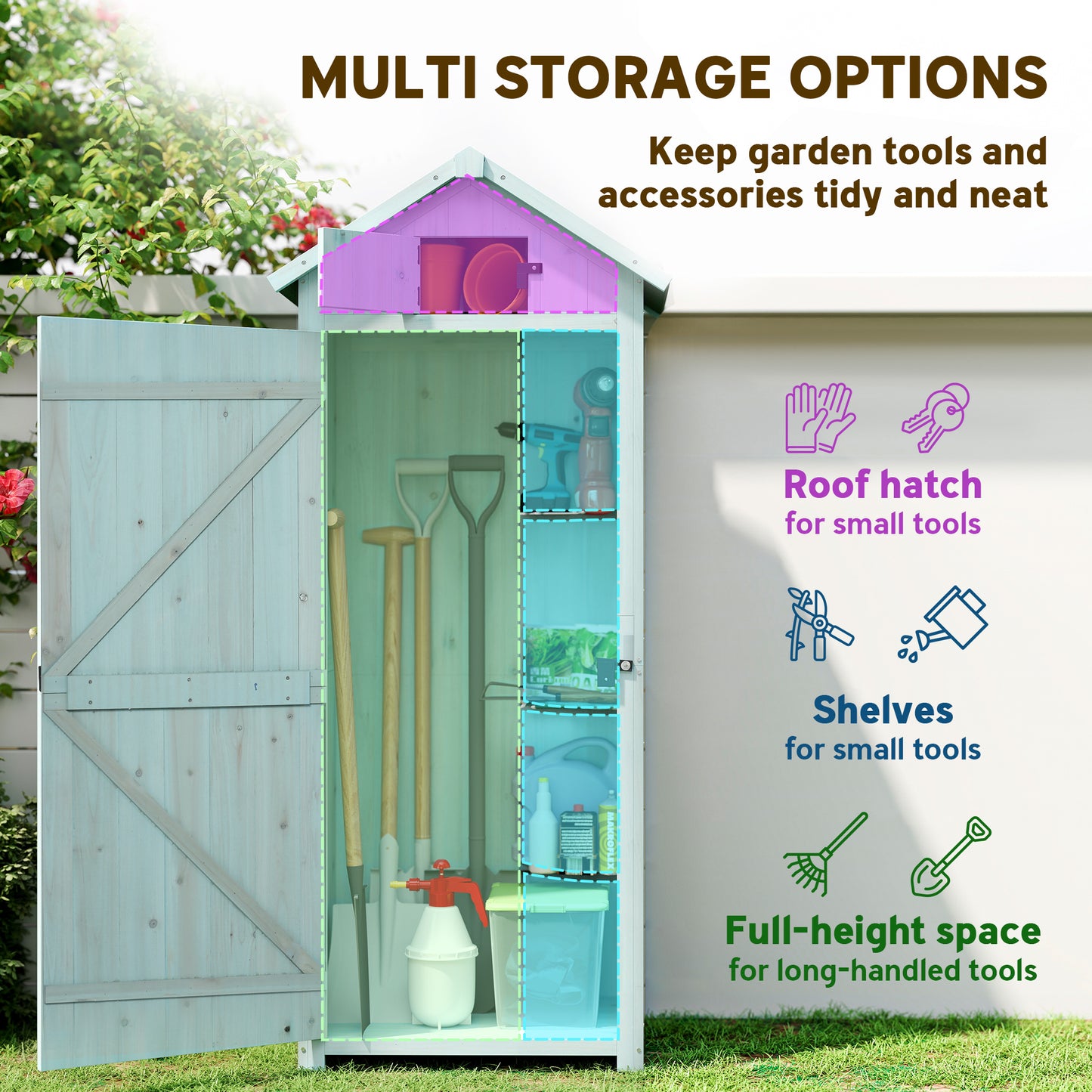 AI62 Decor Garden Shed with 3 Shelves, Outdoor Storage Cabinet – Blue