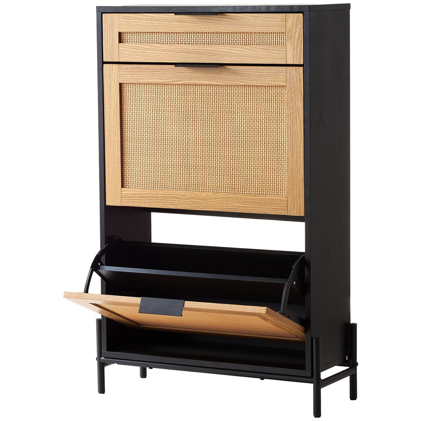 AI62 Decor Narrow Rattan Shoe Cabinet with 3 Drawers, Black
