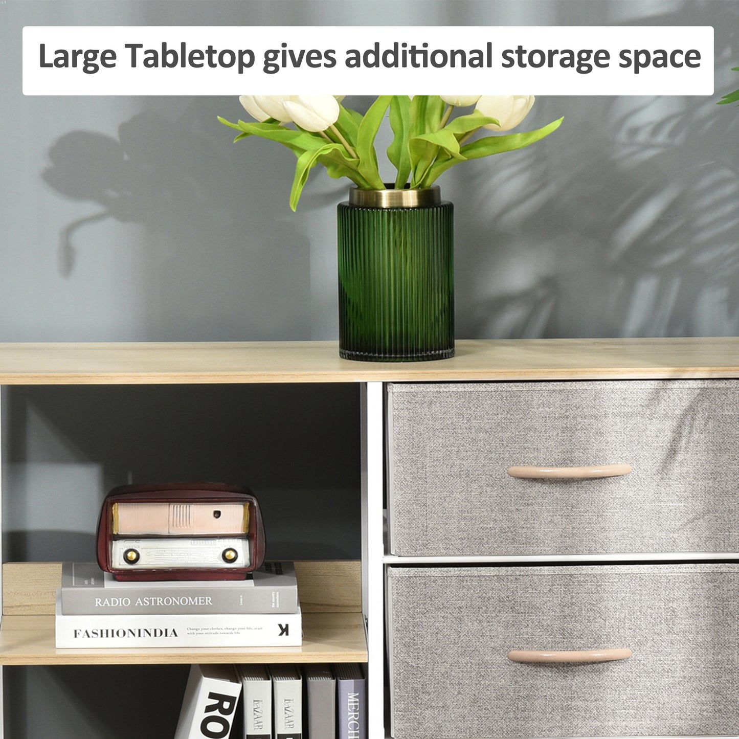 AI62 Decor 3-Drawer Chest with 2 Shelves – Beige Storage Cabinet