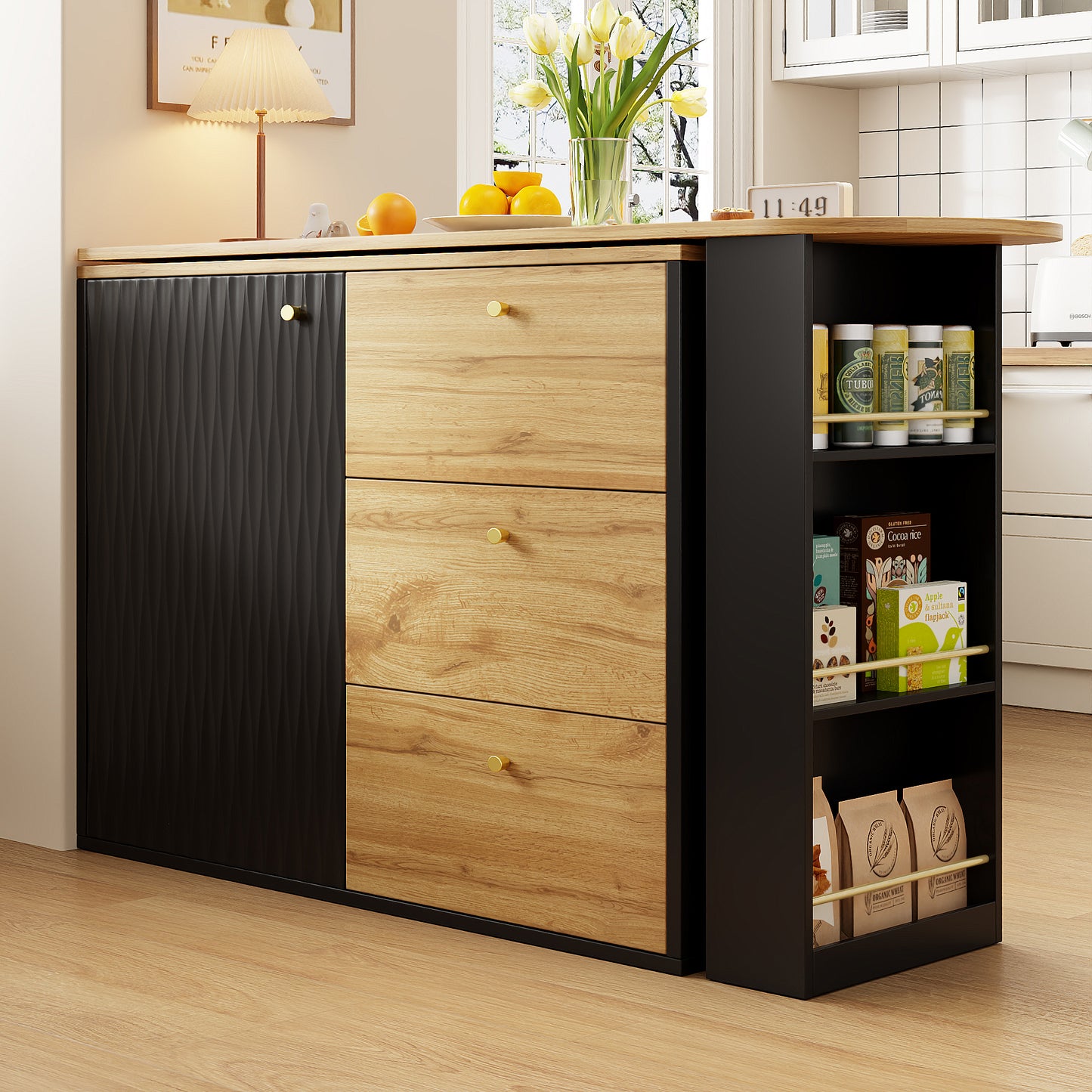 AI62 Decor Extendable Rotating Bar Table with Storage – Wood Grain Finish