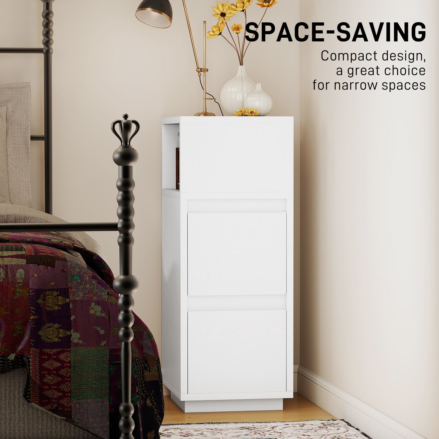 AI62 Decor Narrow White Bedside Cabinet with Storage Drawers