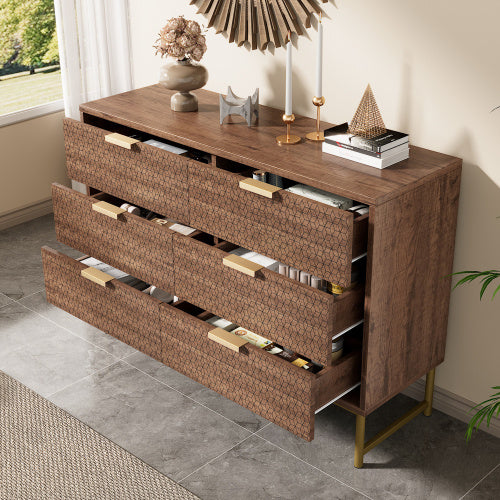 AI62 Decor 6-Drawer Embossed Sideboard Cabinet for Living Room