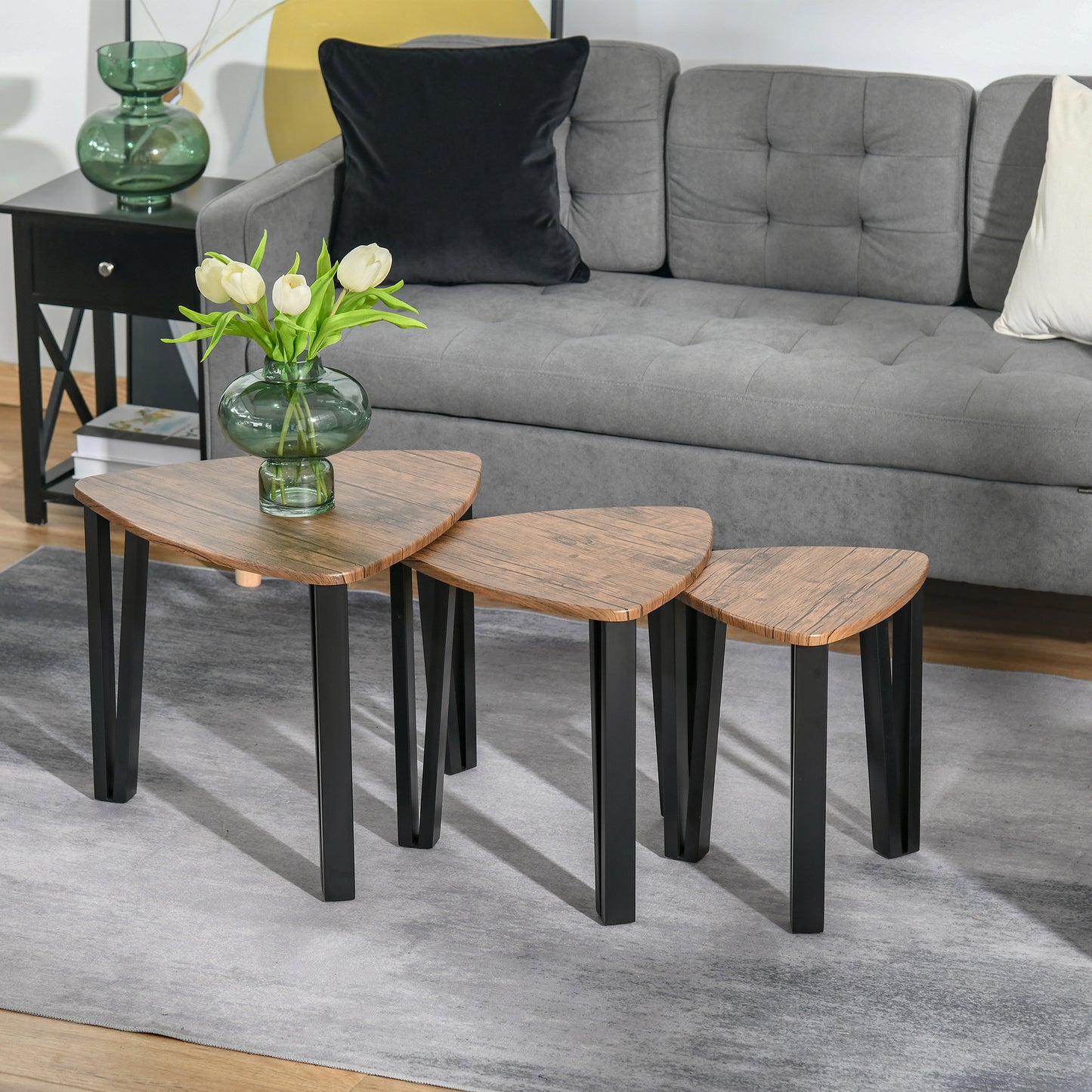 AI62 Decor Set of 3 Nesting Tables with Metal Legs