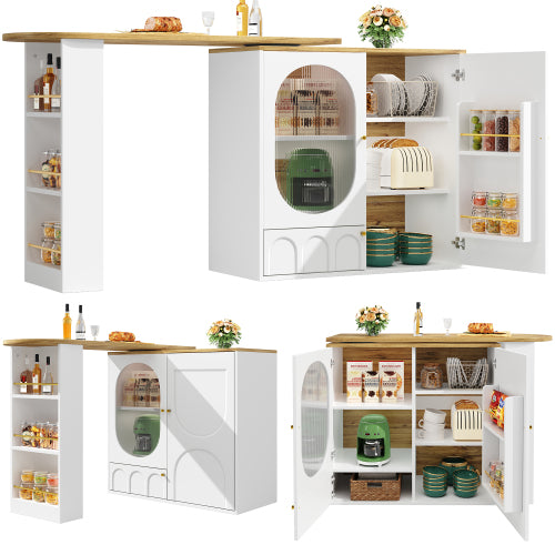 AI62 Decor White Rotating Dining Table with Shelves & Storage