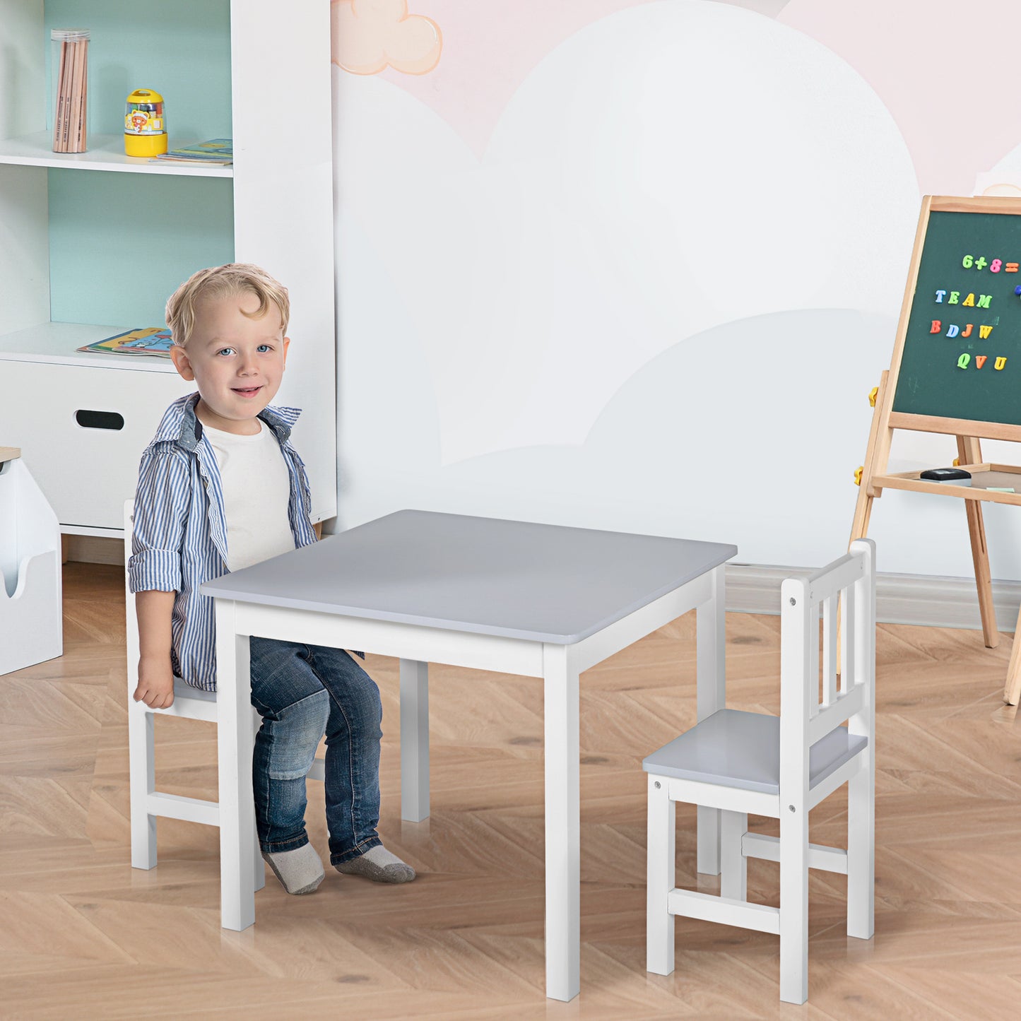 AI62 Decor Grey Kids Table and Chairs for Study & Snack Time