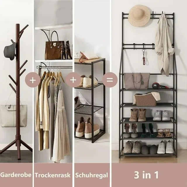 AI62 Decor 5-Tier Shoe Rack with Hooks for Entryway & Small Spaces