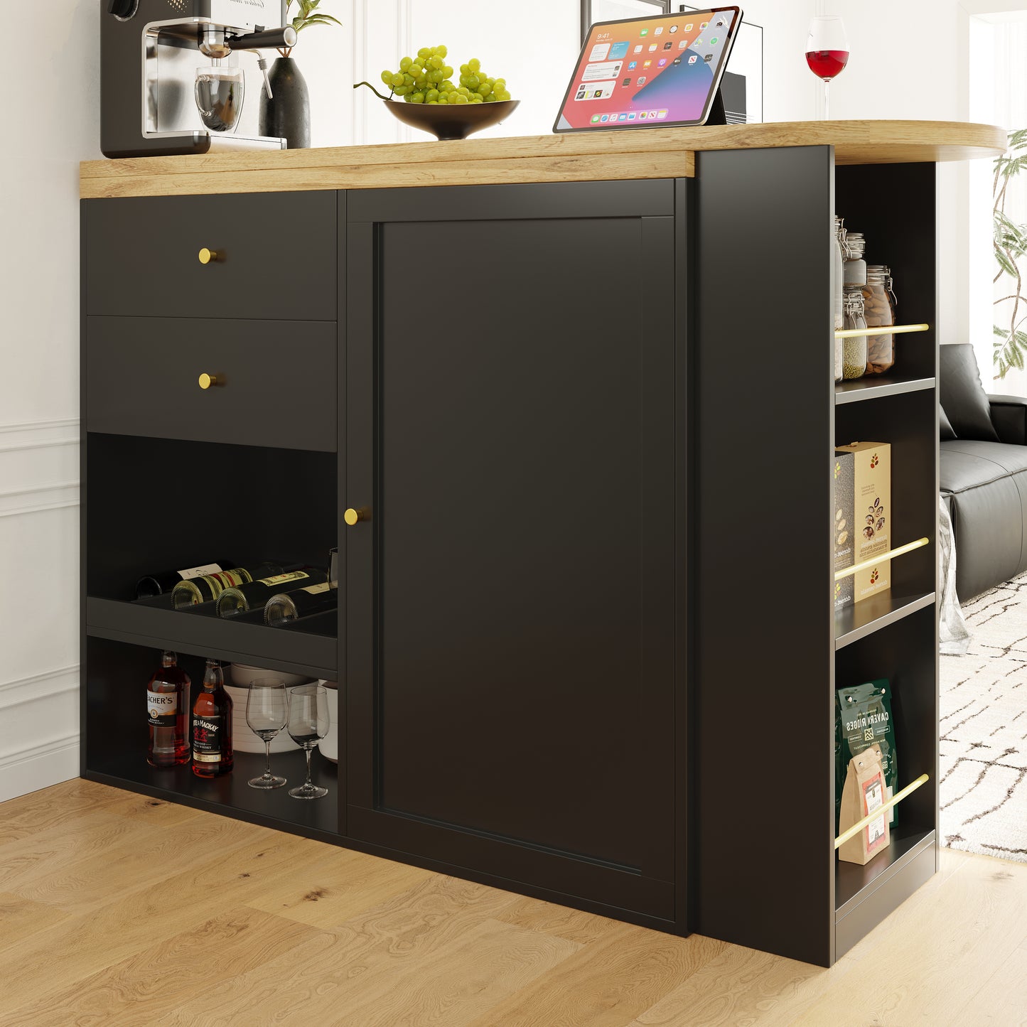 AI62 Decor Swivelling Bar Table with 2 Drawers & Open Storage