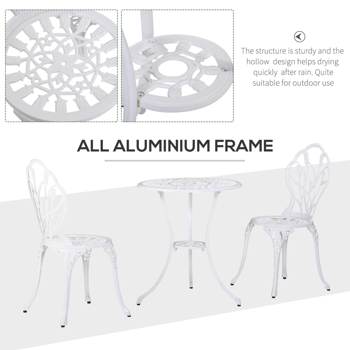 AI62 Decor 3-Piece Patio Bistro Set for 2 Aluminium Table & Chairs