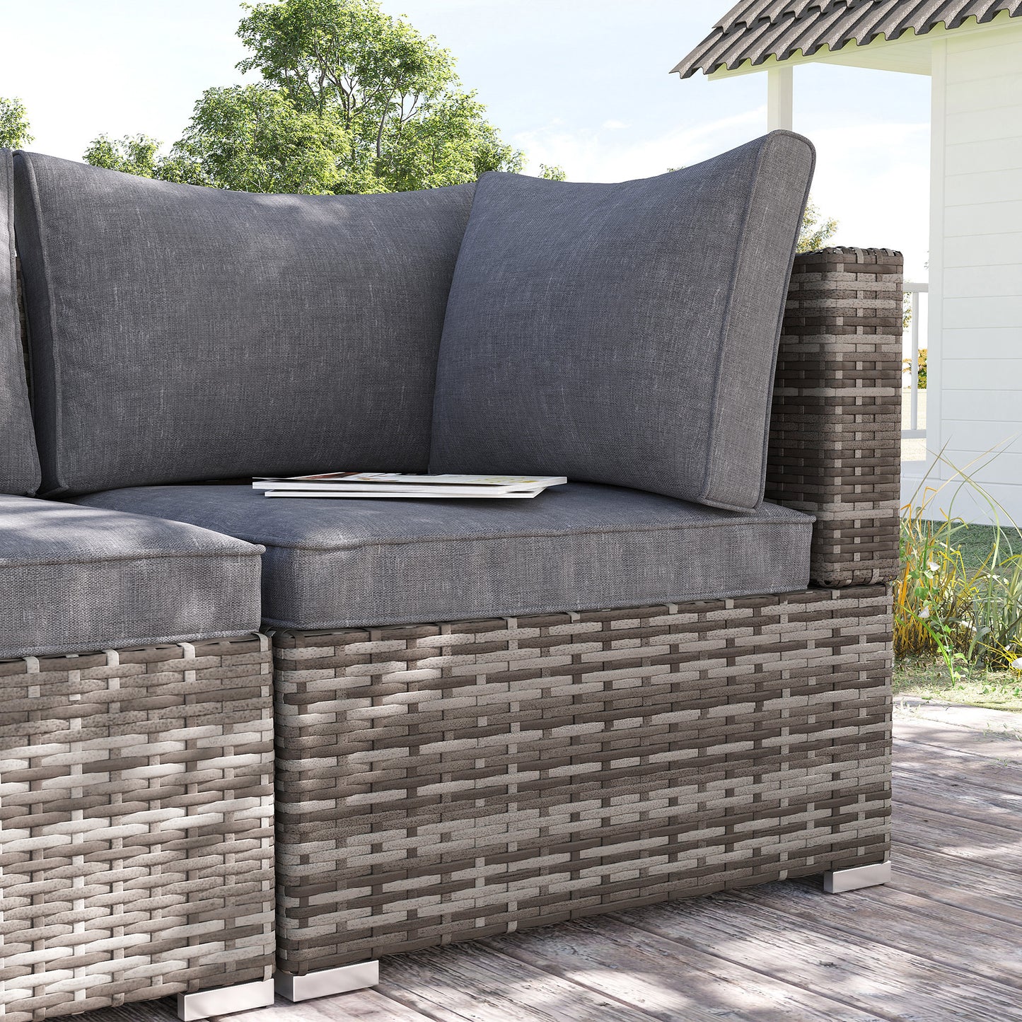 AI62 Decor Garden Wicker Corner Sofa with Cushions