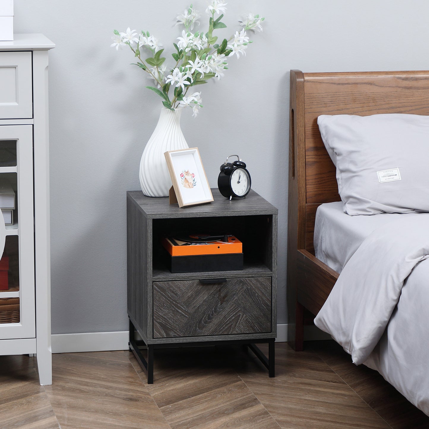 AI62 Decor Bedside Table with Drawer & Shelf