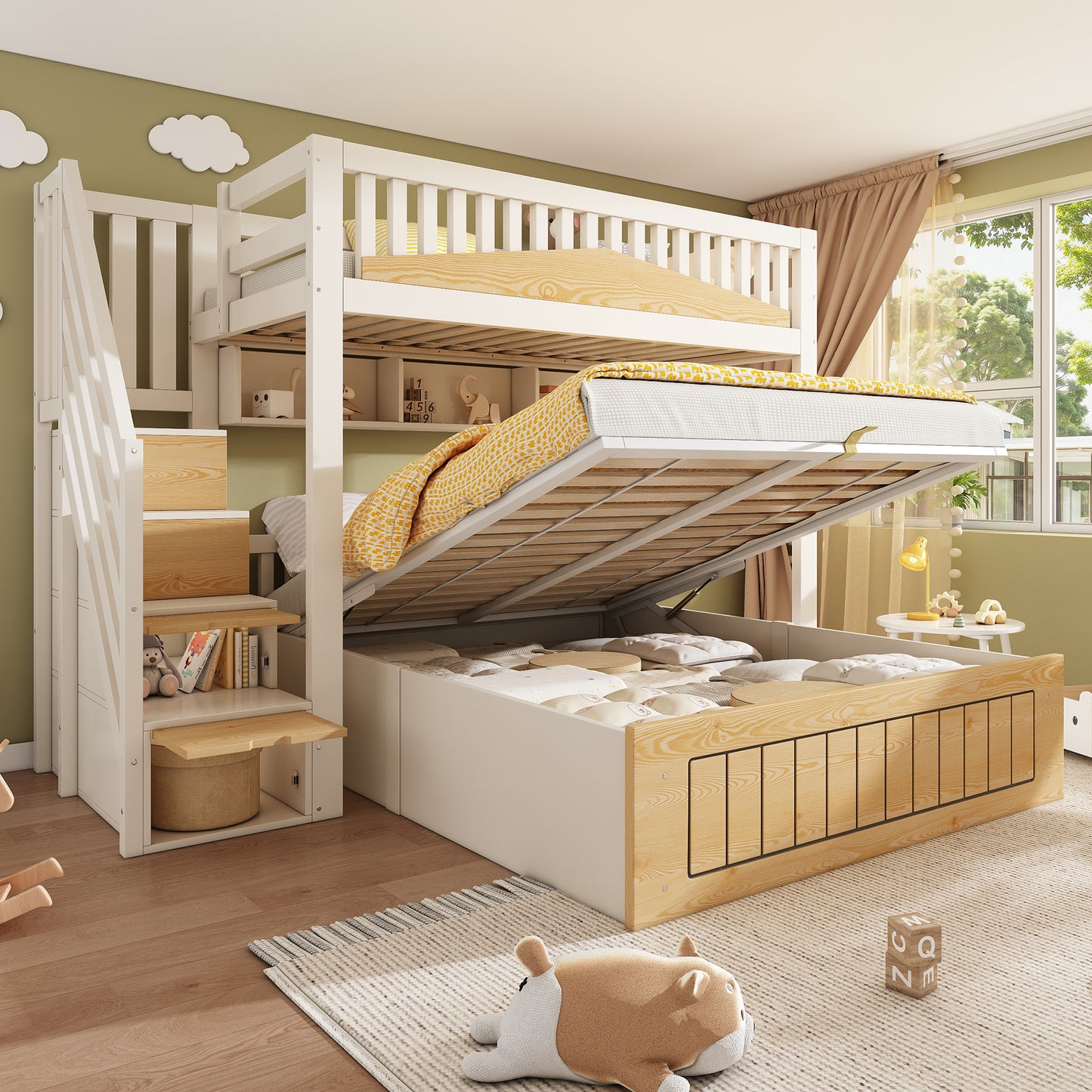 AI62 Decor Kids Bunk Bed with Staircase