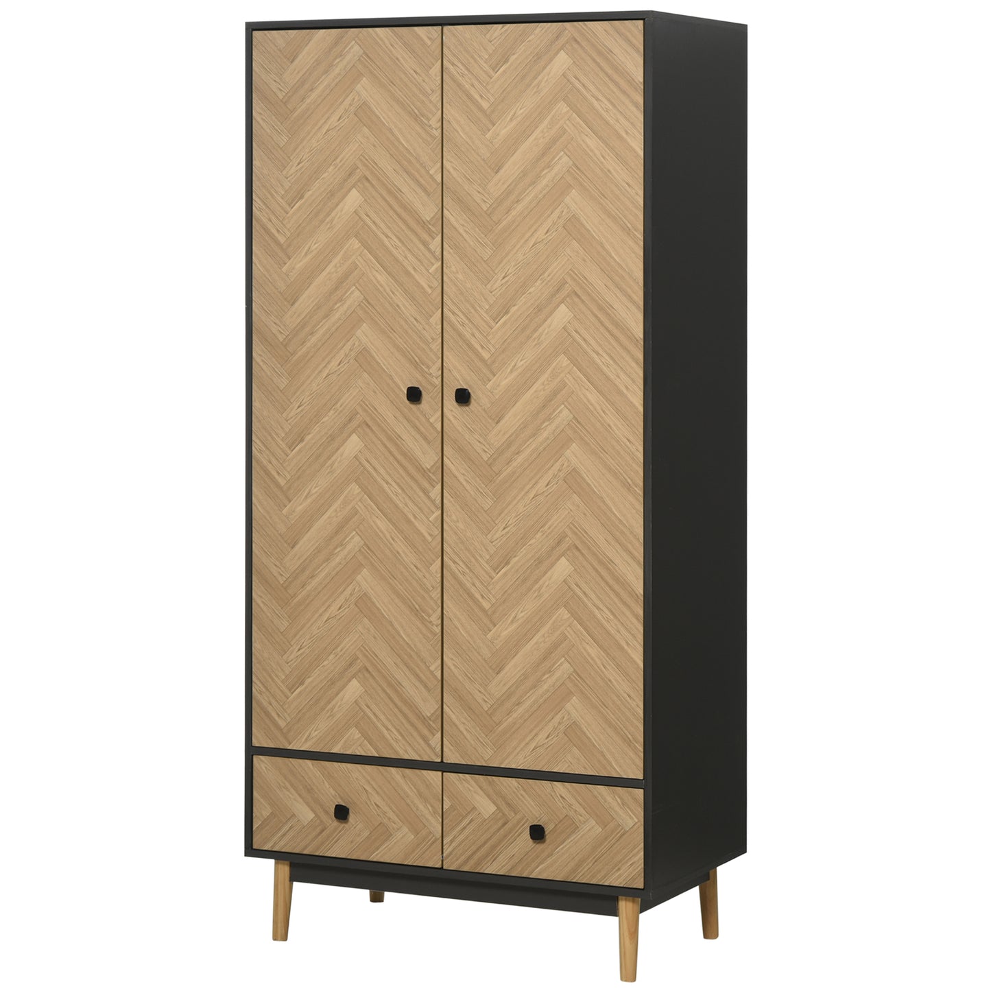AI62Decor Modern Wardrobe Cabinet with Shelves, Hanging Rod & Drawers