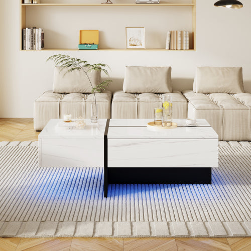 AI62 Decor High Gloss White Marble Coffee Table with LED