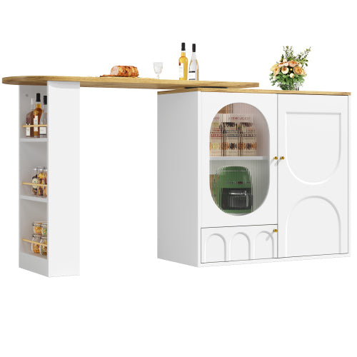 AI62 Decor White Rotating Dining Table with Shelves & Storage