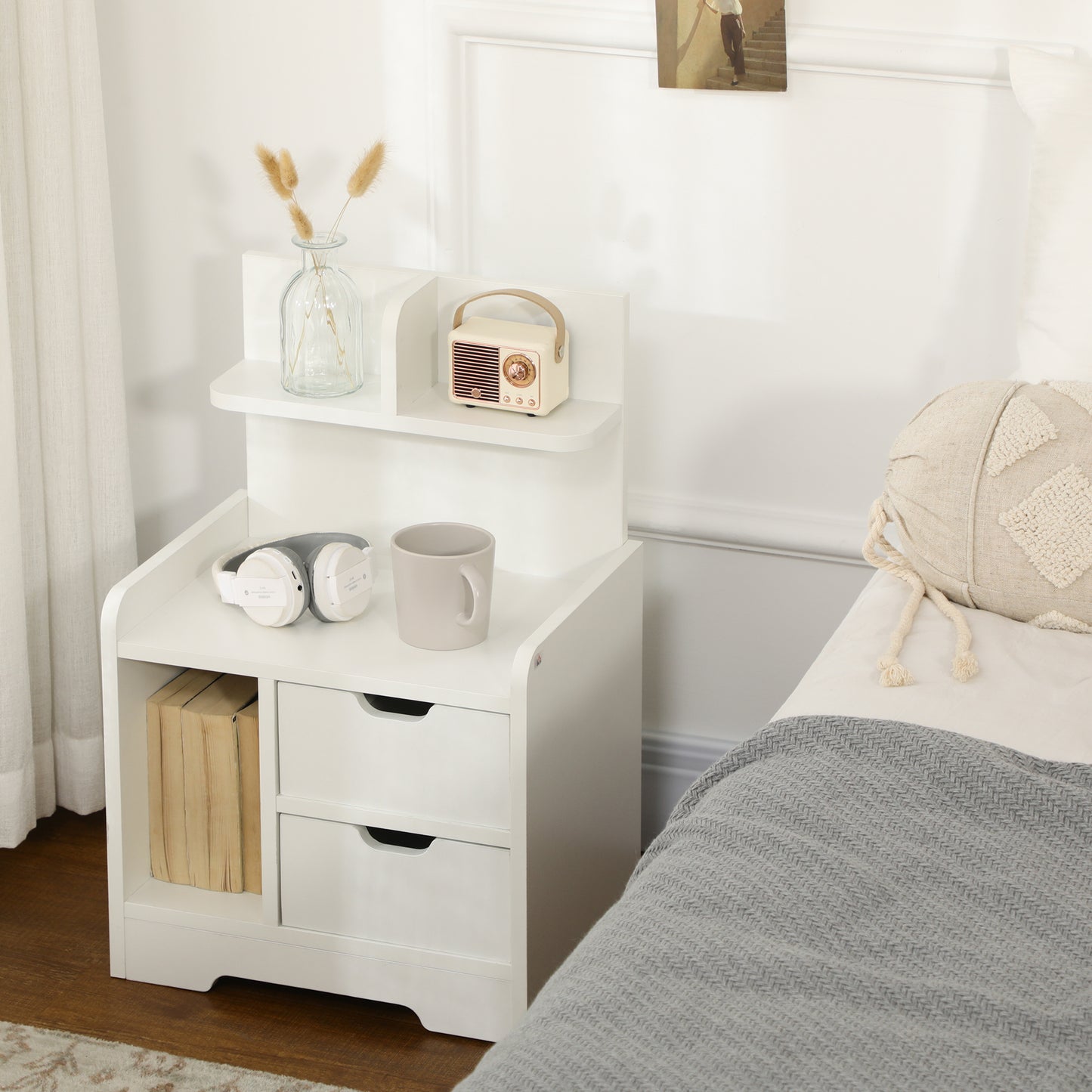 AI62 Decor 2-Drawer Bedside Table with Storage Shelves