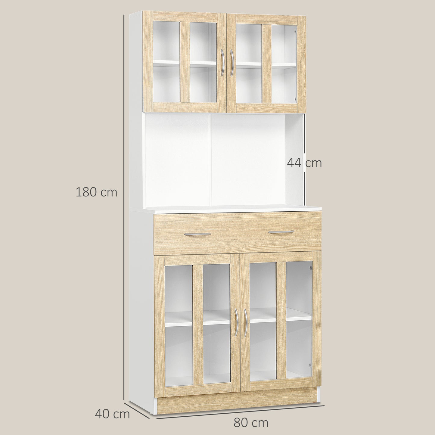 AI62 Decor Freestanding Modern Kitchen Cabinet with Glass Doors & Drawer – 180cm