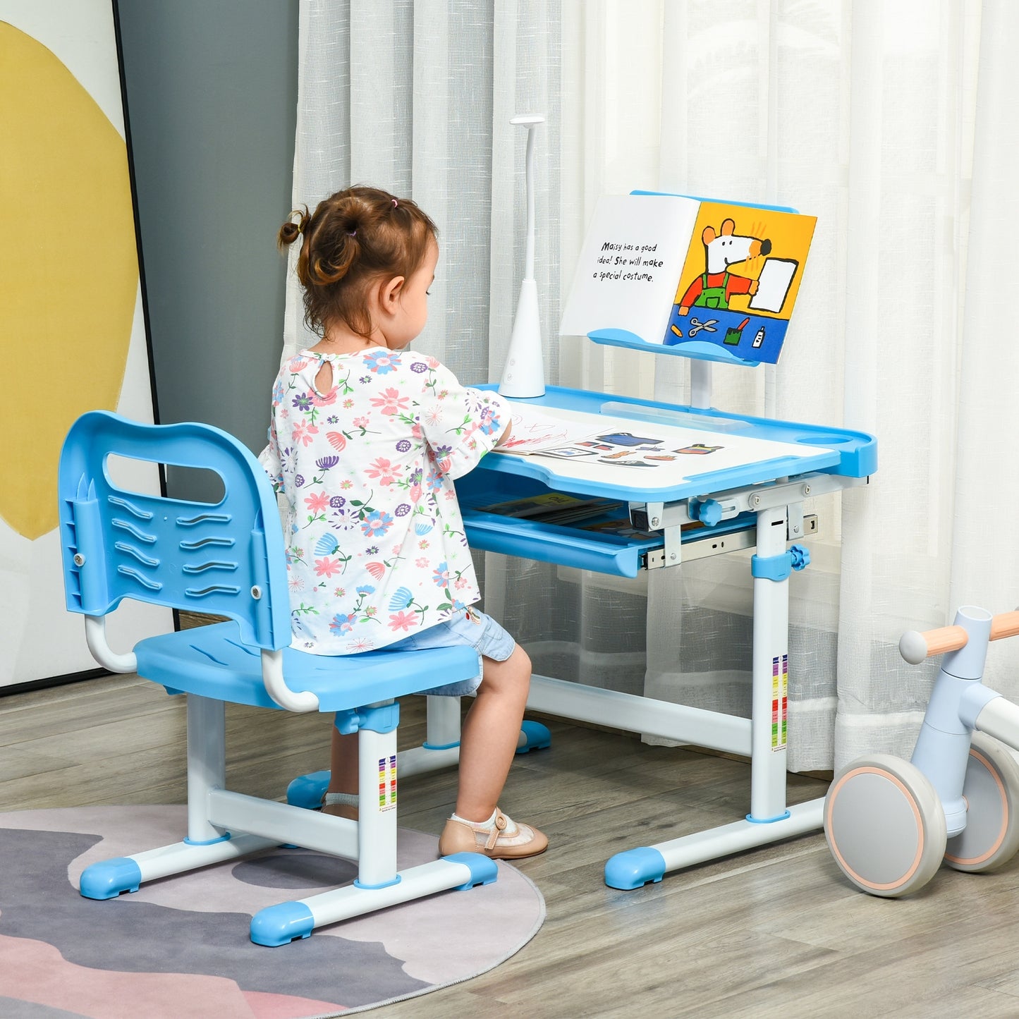 AI62 Decor Kids Study Desk And Chair Set W/ Adjustable Height