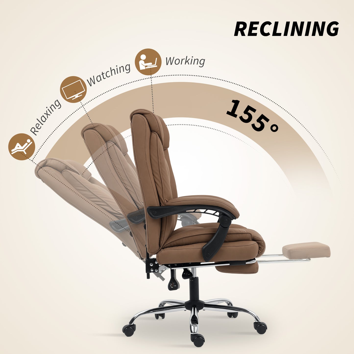 AI62 Decor Reclining Faux Leather Swivel Office Chair - Brown