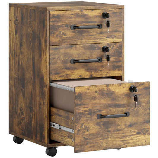 AI62 Decor Three Drawer Wood-Effect Filing Cabinet - Rustic Brown