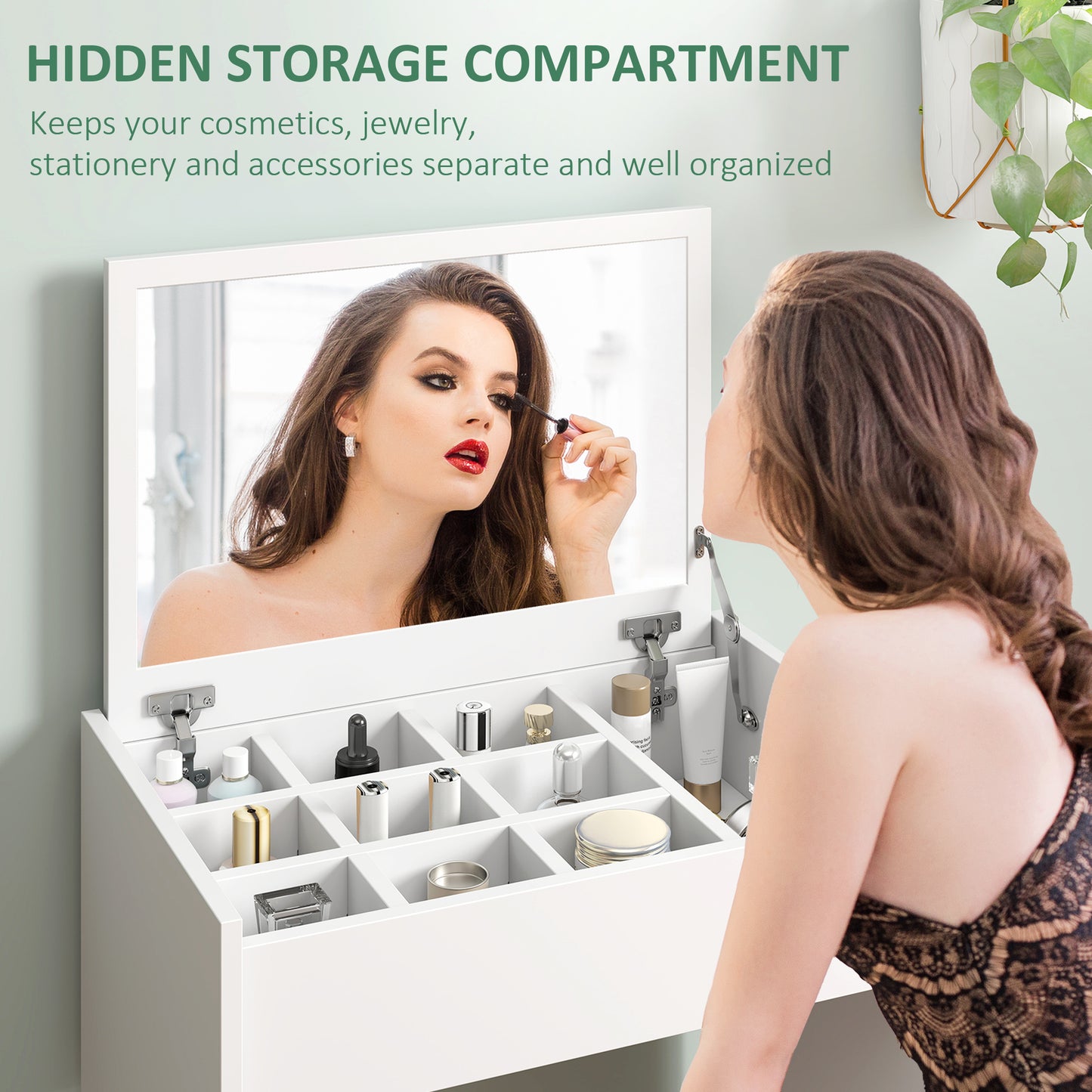 AI62 DecorVanity Dressing Table with Mirror & Stool – White