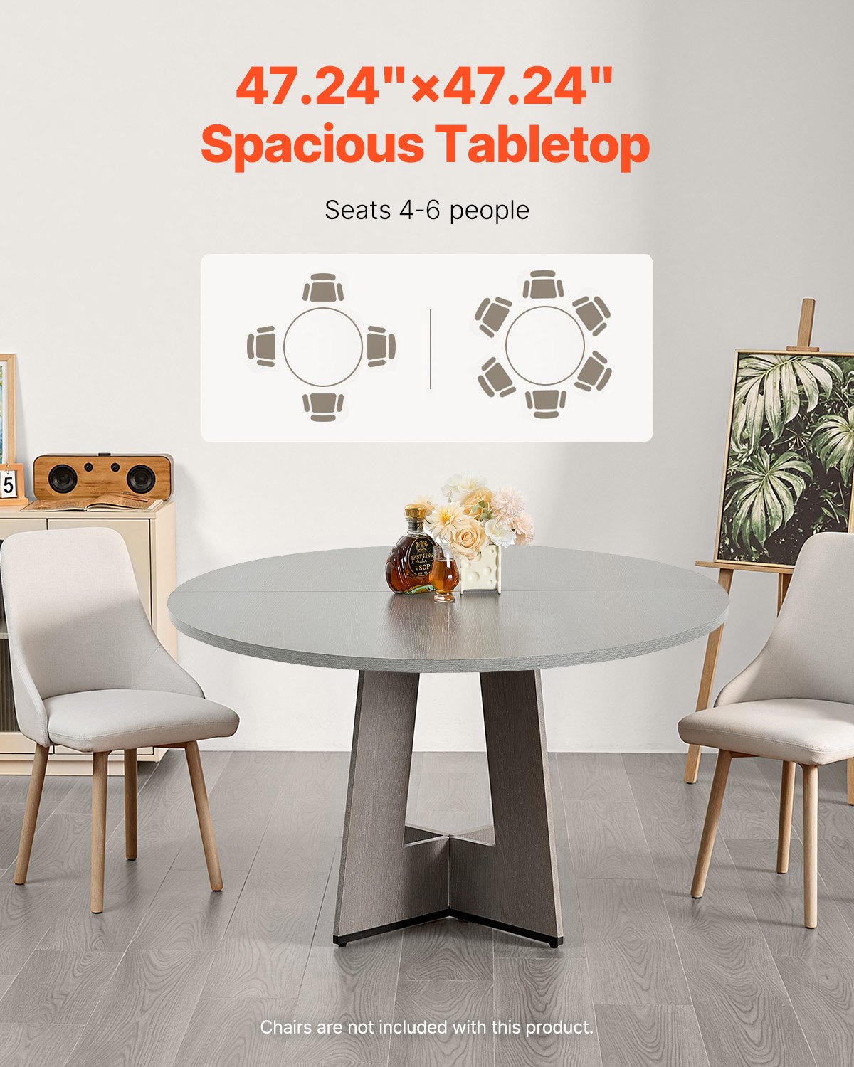 AI62 Decor Round 47" Farmhouse Dining Table for 4-6, Grey – Only Table