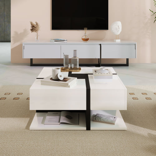 AI62 Decor Coffee Table with 4 Drawers & Bottom Storage – 78x78x36cm