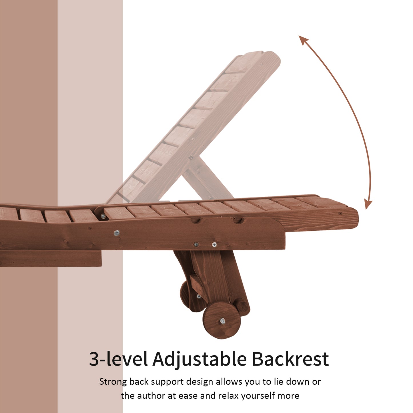 AI62 Decor Outdoor Wooden Lounger with Table & Wheels – Red Brown