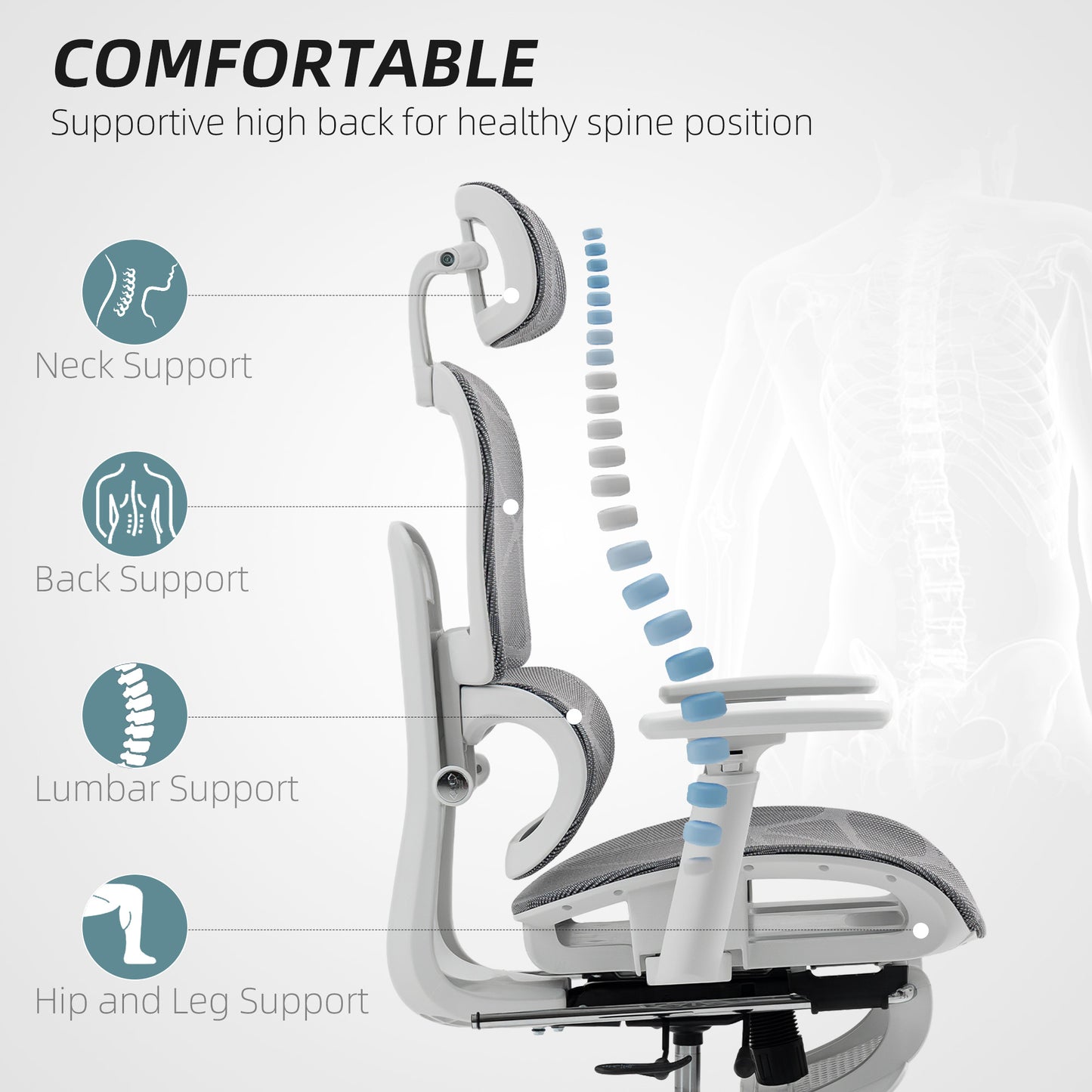 AI62 Decor Multi-Adjustable Mesh Office Chair - Grey And White