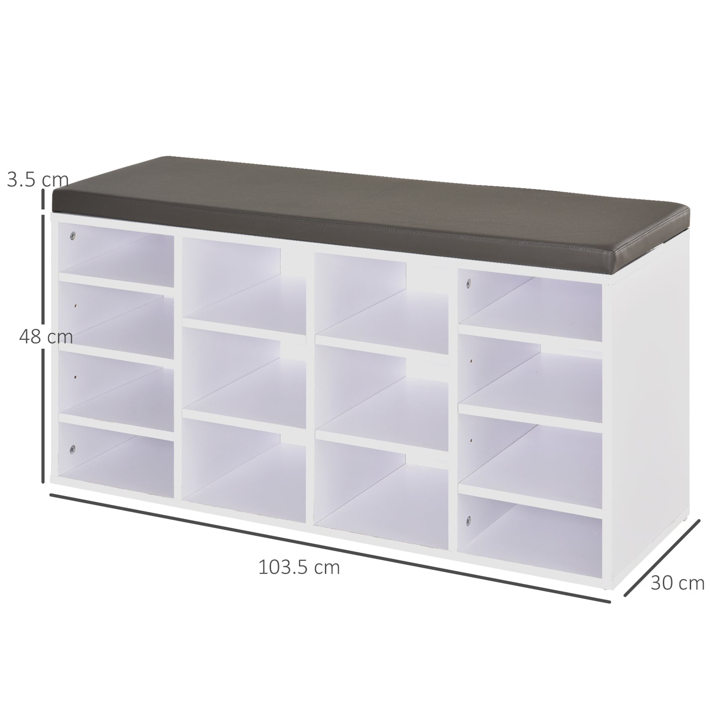 AI62 Decor 14-Compartment Shoe Rack with Cushion & Solid Frame – White
