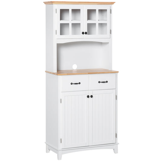 AI62 Decor White Freestanding Kitchen Cabinet with Glass Doors & Drawers