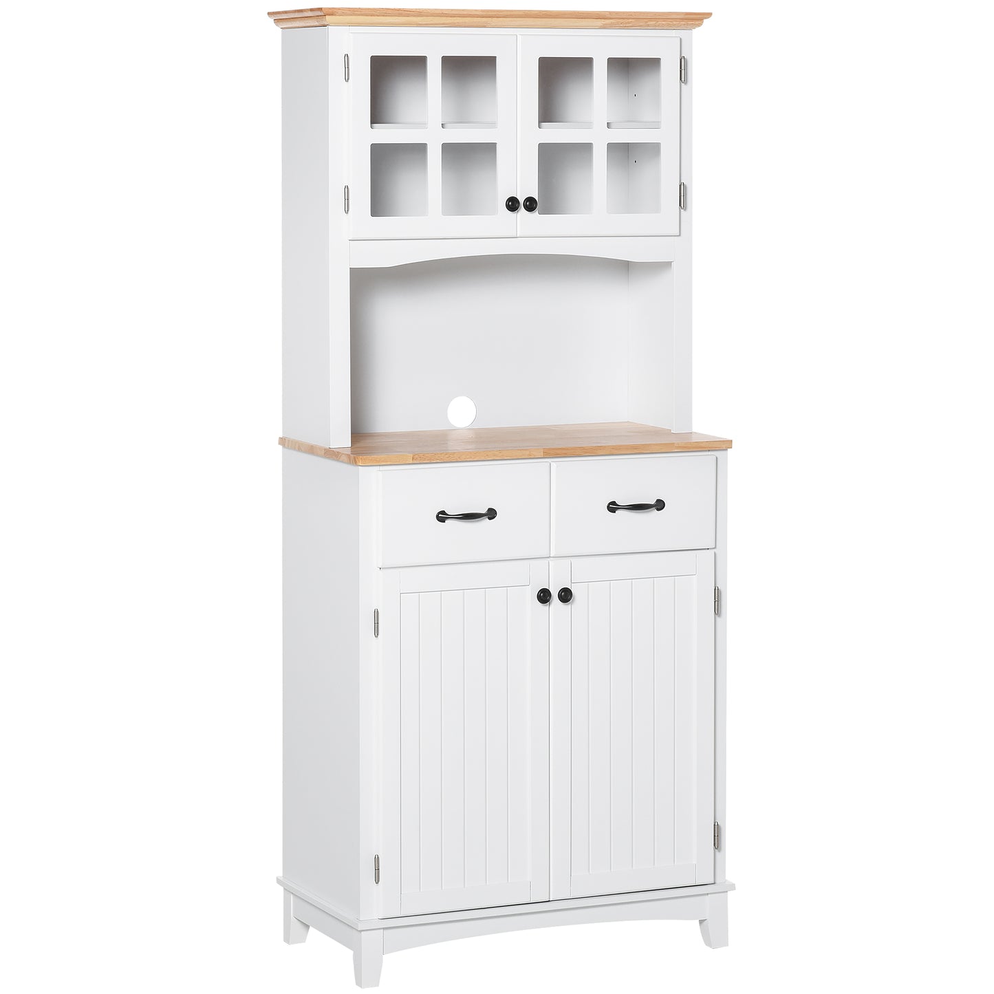 AI62 Decor White Freestanding Kitchen Cabinet with Glass Doors & Drawers