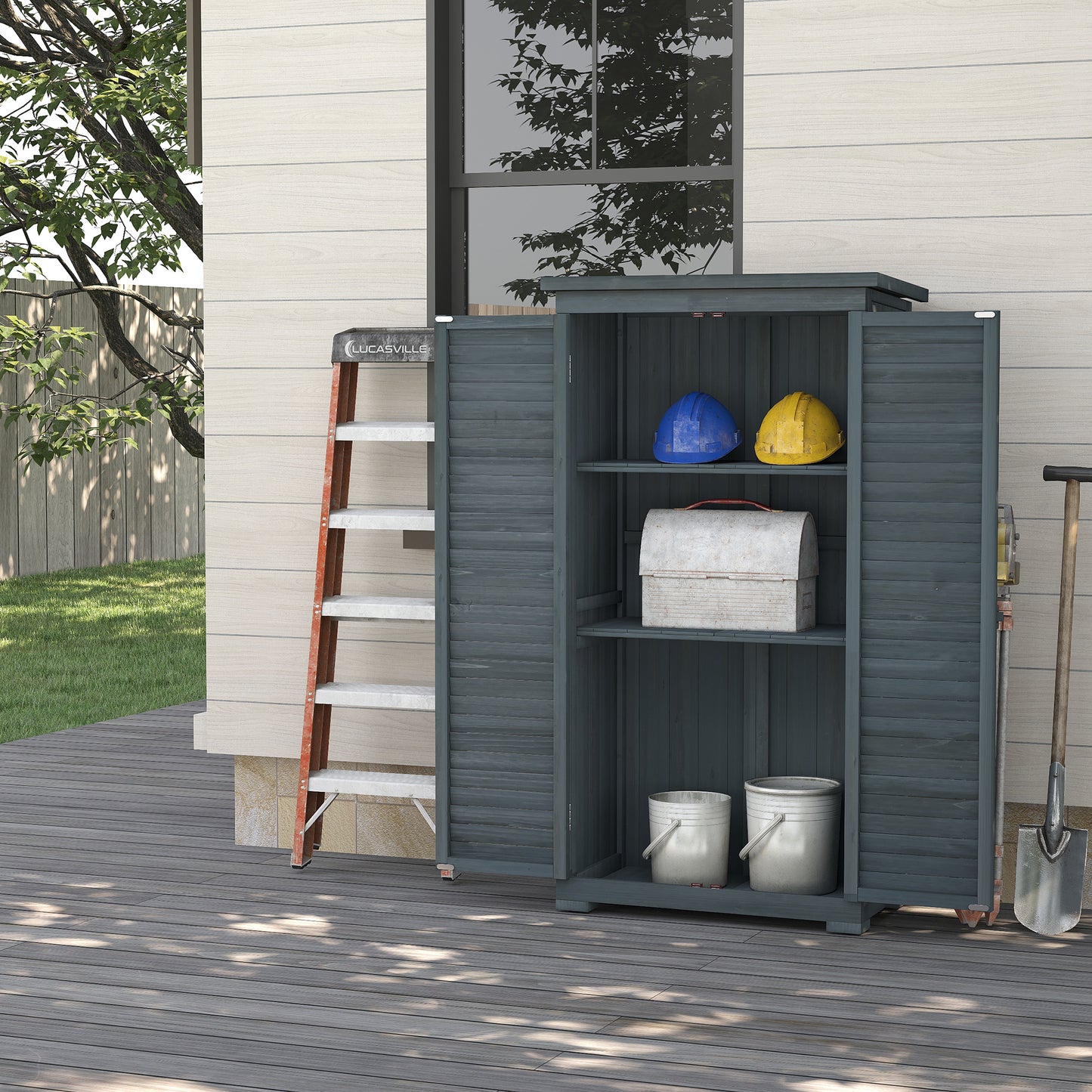 AI62 Decor 39.5 X 79cm Fir Wood Garden Shed - Grey